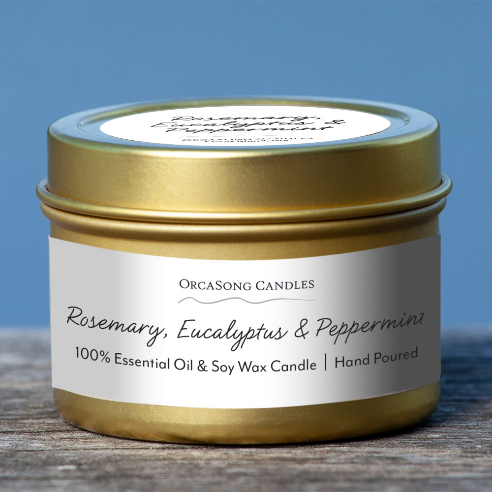 Rosemary & Eucalyptus Gold Tin 100% Essential Oil Candle – LULUMIÈRE